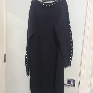 Shein black midi dress beaded jeweled size Xl 44- 12 classic elegant.